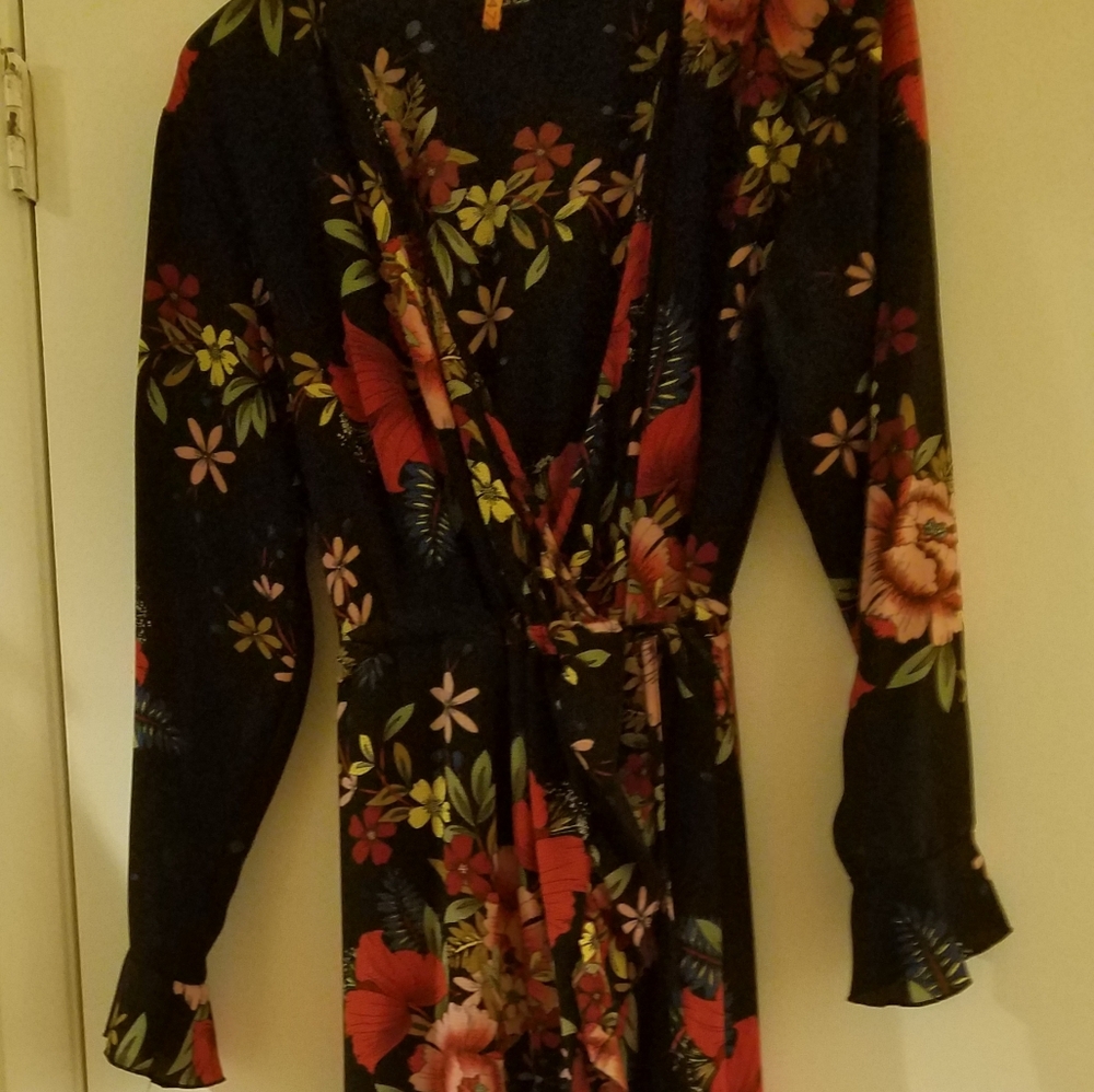 Wraparound Black Floral Dress